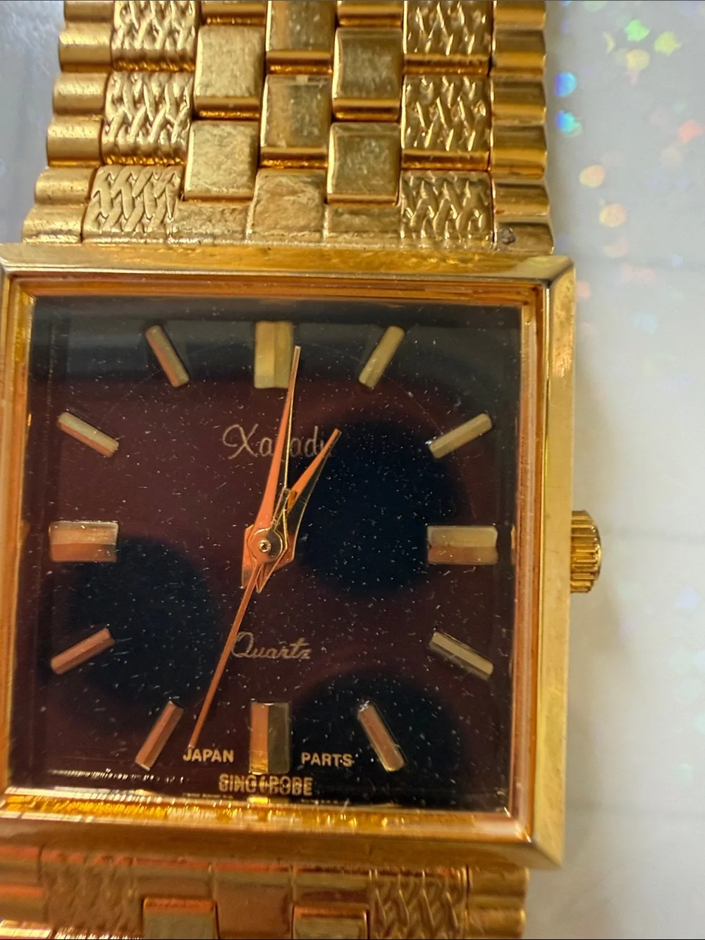 Gold-Tone Square Dial Smartwatch-Inspired Wristwatch with Black Face